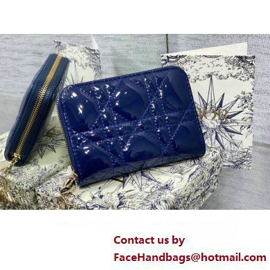 Lady Dior Voyageur Small Coin Purse in Blue Patent Cannage Calfskin 2024