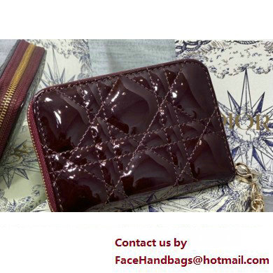 Lady Dior Voyageur Small Coin Purse in Burgundy Patent Cannage Calfskin 2024 - Click Image to Close