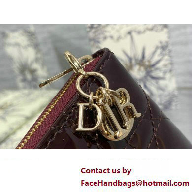 Lady Dior Voyageur Small Coin Purse in Burgundy Patent Cannage Calfskin 2024