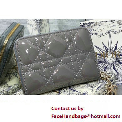 Lady Dior Voyageur Small Coin Purse in Gray Patent Cannage Calfskin 2024