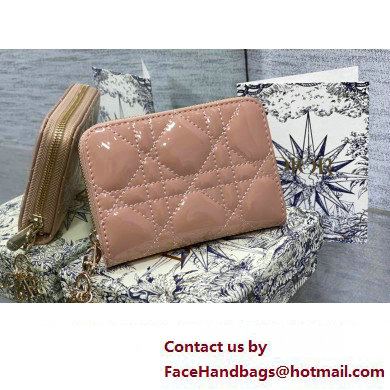 Lady Dior Voyageur Small Coin Purse in Nude Pink Patent Cannage Calfskin 2024