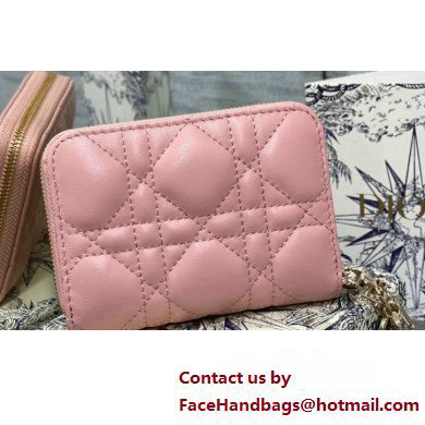 Lady Dior Voyageur Small Coin Purse in Pink Cannage Lambskin 2024