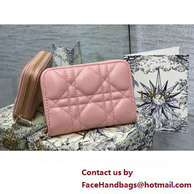 Lady Dior Voyageur Small Coin Purse in Pink Cannage Lambskin 2024