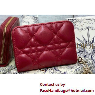 Lady Dior Voyageur Small Coin Purse in Red Cannage Lambskin 2024 - Click Image to Close