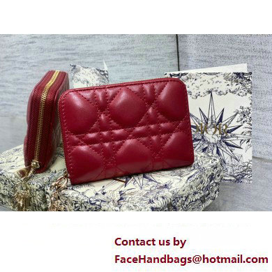 Lady Dior Voyageur Small Coin Purse in Red Cannage Lambskin 2024