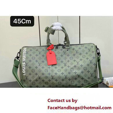 Louis Vuitton Monogram Canvas Keepall Bandouliere 45 Bag M23962 Khaki Green/Vermillion Red 2023 - Click Image to Close