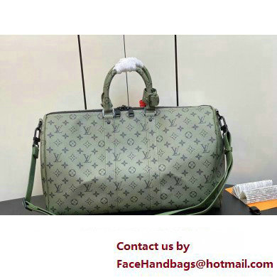 Louis Vuitton Monogram Canvas Keepall Bandouliere 45 Bag M23962 Khaki Green/Vermillion Red 2023