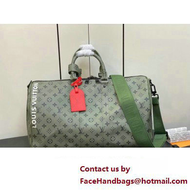 Louis Vuitton Monogram Canvas Keepall Bandouliere 45 Bag M23962 Khaki Green/Vermillion Red 2023