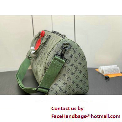 Louis Vuitton Monogram Canvas Keepall Bandouliere 45 Bag M23962 Khaki Green/Vermillion Red 2023