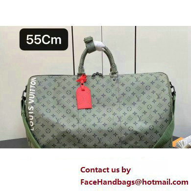 Louis Vuitton Monogram Canvas Keepall Bandouliere 55 Bag M23963 Khaki Green/Vermillion Red 2023 - Click Image to Close