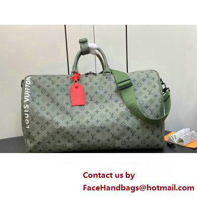 Louis Vuitton Monogram Canvas Keepall Bandouliere 55 Bag M23963 Khaki Green/Vermillion Red 2023