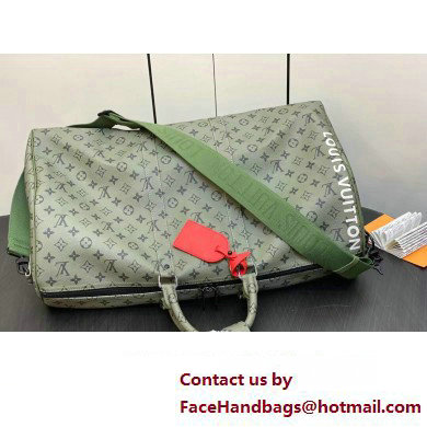 Louis Vuitton Monogram Canvas Keepall Bandouliere 55 Bag M23963 Khaki Green/Vermillion Red 2023