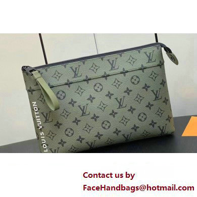 Louis Vuitton Monogram Canvas Pochette Voyage Souple Bag M82800 Khaki Green/Vermillion Red 2023 - Click Image to Close