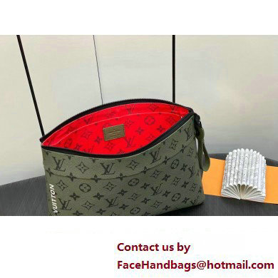 Louis Vuitton Monogram Canvas Pochette Voyage Souple Bag M82800 Khaki Green/Vermillion Red 2023