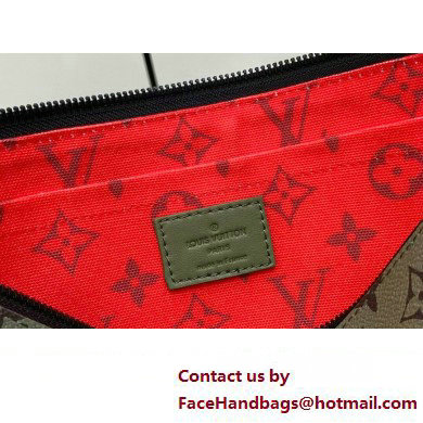 Louis Vuitton Monogram Canvas Pochette Voyage Souple Bag M82800 Khaki Green/Vermillion Red 2023