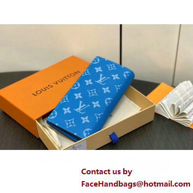 Louis Vuitton Taiga cowhide leather and Monogram canvas Brazza Wallet Blue 2024