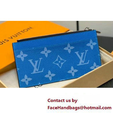 Louis Vuitton Taiga cowhide leather and Monogram canvas Coin Card Holder M83102 Blue 2024