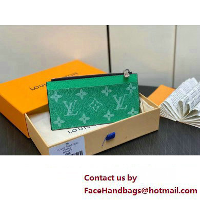 Louis Vuitton Taiga cowhide leather and Monogram canvas Coin Card Holder M83102 Green 2024