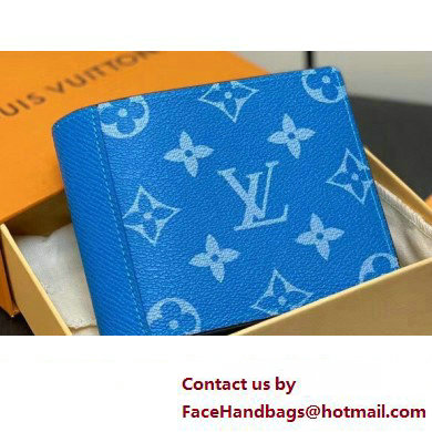 Louis Vuitton Taiga cowhide leather and Monogram canvas Multiple Wallet M30995 Blue 2024