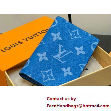 Louis Vuitton Taiga cowhide leather and Monogram canvas Pocket Organizer Wallet M83095 Blue 2024