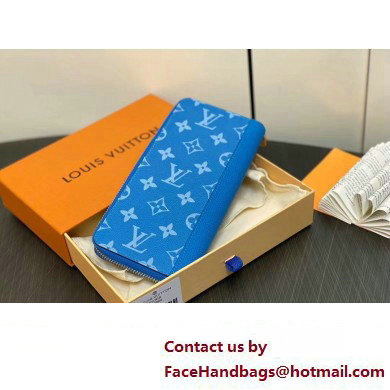 Louis Vuitton Taiga cowhide leather and Monogram canvas Zippy Vertical Wallet Blue 2024