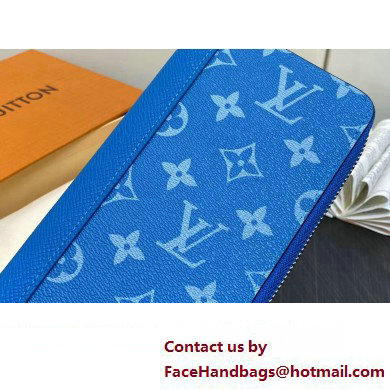 Louis Vuitton Taiga cowhide leather and Monogram canvas Zippy Vertical Wallet Blue 2024