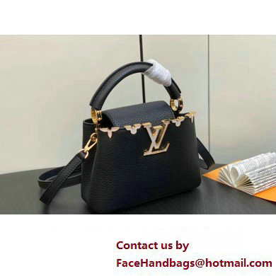 Louis Vuitton Taurillon leather Capucines Mini Flower Crown Bag M56669 Black 2023