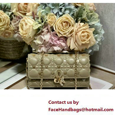 Miss Dior Mini Bag in Apricot Cannage Lambskin with Gold-Finish Butterfly Studs 2024