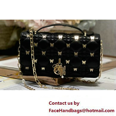 Miss Dior Mini Bag in Black Cannage Lambskin with Gold-Finish Butterfly Studs 2024