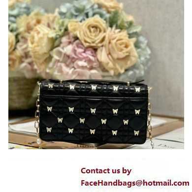 Miss Dior Mini Bag in Black Cannage Lambskin with Gold-Finish Butterfly Studs 2024