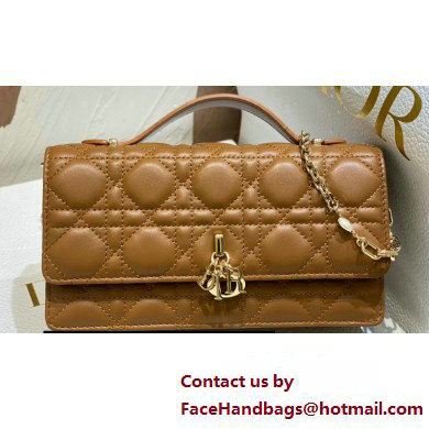 Miss Dior Mini Bag in Cannage Lambskin Brown with Removable jewel chain 2024