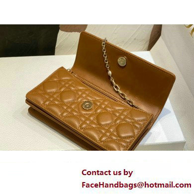 Miss Dior Mini Bag in Cannage Lambskin Brown with Removable jewel chain 2024