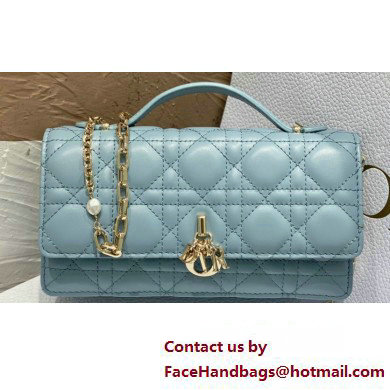 Miss Dior Mini Bag in Cannage Lambskin Cloud Blue with Removable jewel chain 2024