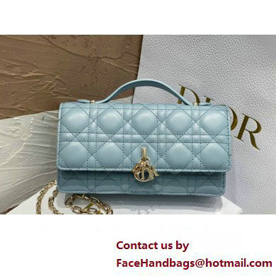 Miss Dior Mini Bag in Cannage Lambskin Cloud Blue with Removable jewel chain 2024