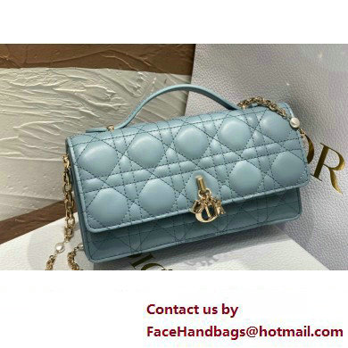 Miss Dior Mini Bag in Cannage Lambskin Cloud Blue with Removable jewel chain 2024