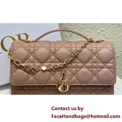 Miss Dior Mini Bag in Cannage Lambskin Dusty Pink with Removable jewel chain 2024