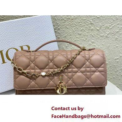 Miss Dior Mini Bag in Cannage Lambskin Dusty Pink with Removable jewel chain 2024