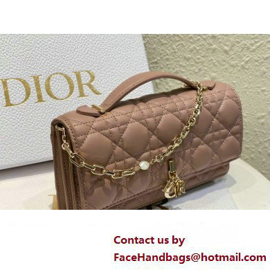 Miss Dior Mini Bag in Cannage Lambskin Dusty Pink with Removable jewel chain 2024