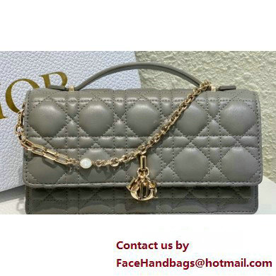 Miss Dior Mini Bag in Cannage Lambskin Gray with Removable jewel chain 2024 - Click Image to Close