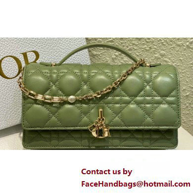 Miss Dior Mini Bag in Cannage Lambskin Green with Removable jewel chain 2024 - Click Image to Close