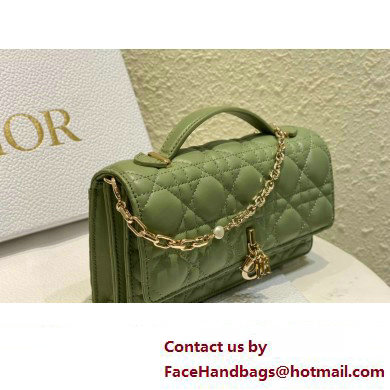 Miss Dior Mini Bag in Cannage Lambskin Green with Removable jewel chain 2024