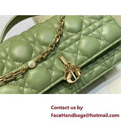 Miss Dior Mini Bag in Cannage Lambskin Green with Removable jewel chain 2024