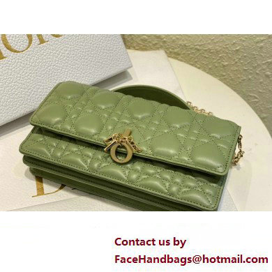 Miss Dior Mini Bag in Cannage Lambskin Green with Removable jewel chain 2024