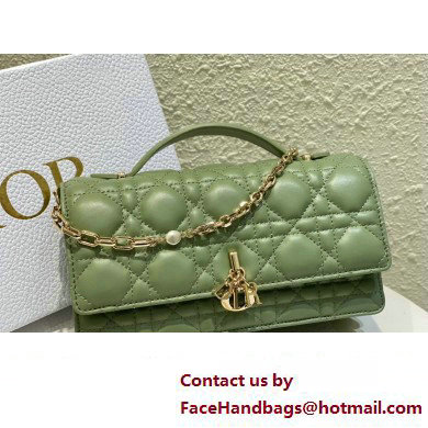 Miss Dior Mini Bag in Cannage Lambskin Green with Removable jewel chain 2024