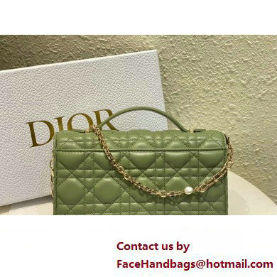 Miss Dior Mini Bag in Cannage Lambskin Green with Removable jewel chain 2024