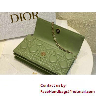 Miss Dior Mini Bag in Cannage Lambskin Green with Removable jewel chain 2024