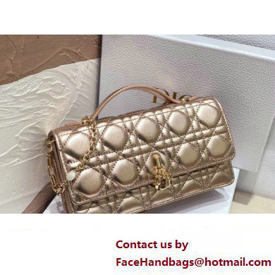 Miss Dior Mini Bag in Cannage Lambskin Iridescent Metallic Gold-Tone with Removable jewel chain 2024