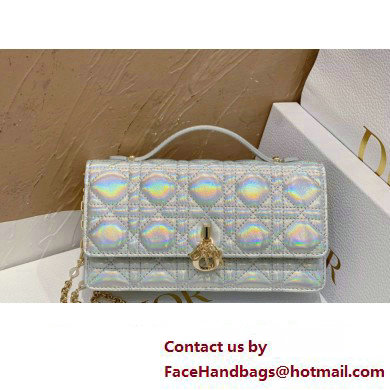 Miss Dior Mini Bag in Cannage Lambskin Iridescent Metallic Silver with Removable jewel chain 2024