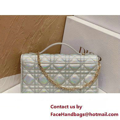 Miss Dior Mini Bag in Cannage Lambskin Iridescent Metallic Silver with Removable jewel chain 2024