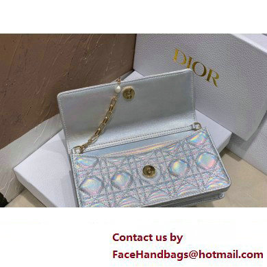 Miss Dior Mini Bag in Cannage Lambskin Iridescent Metallic Silver with Removable jewel chain 2024